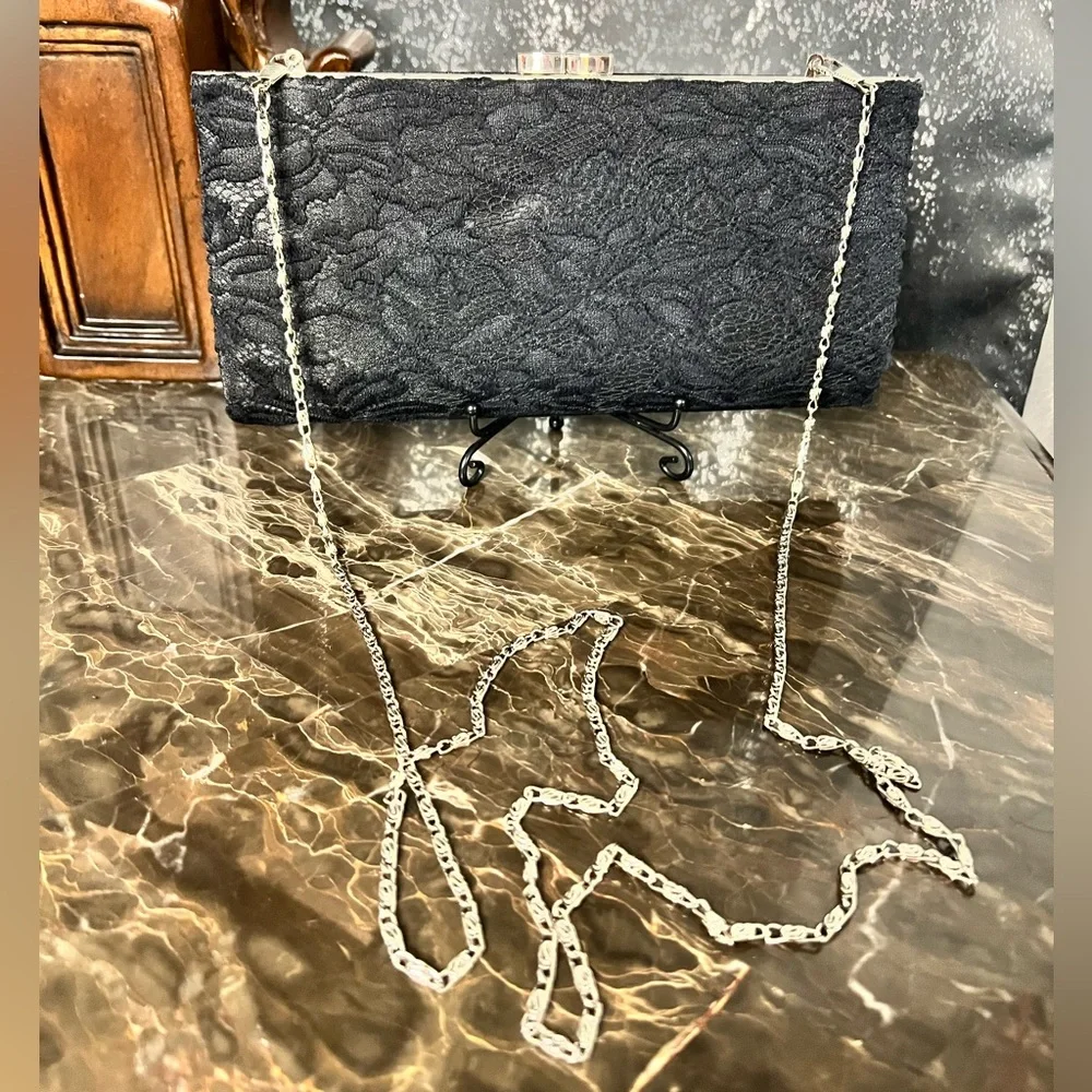 Black Lace Overlay Clutch Purse